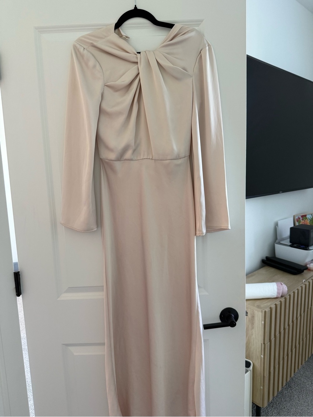 Ara Long Sleeve Bow-Front Cream Dress